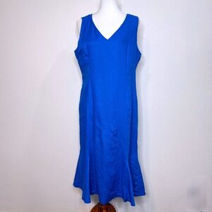 OSCAR By Oscar de la Renta Lined 100% Linen Sleeveless Midi Dress 16 Blue
